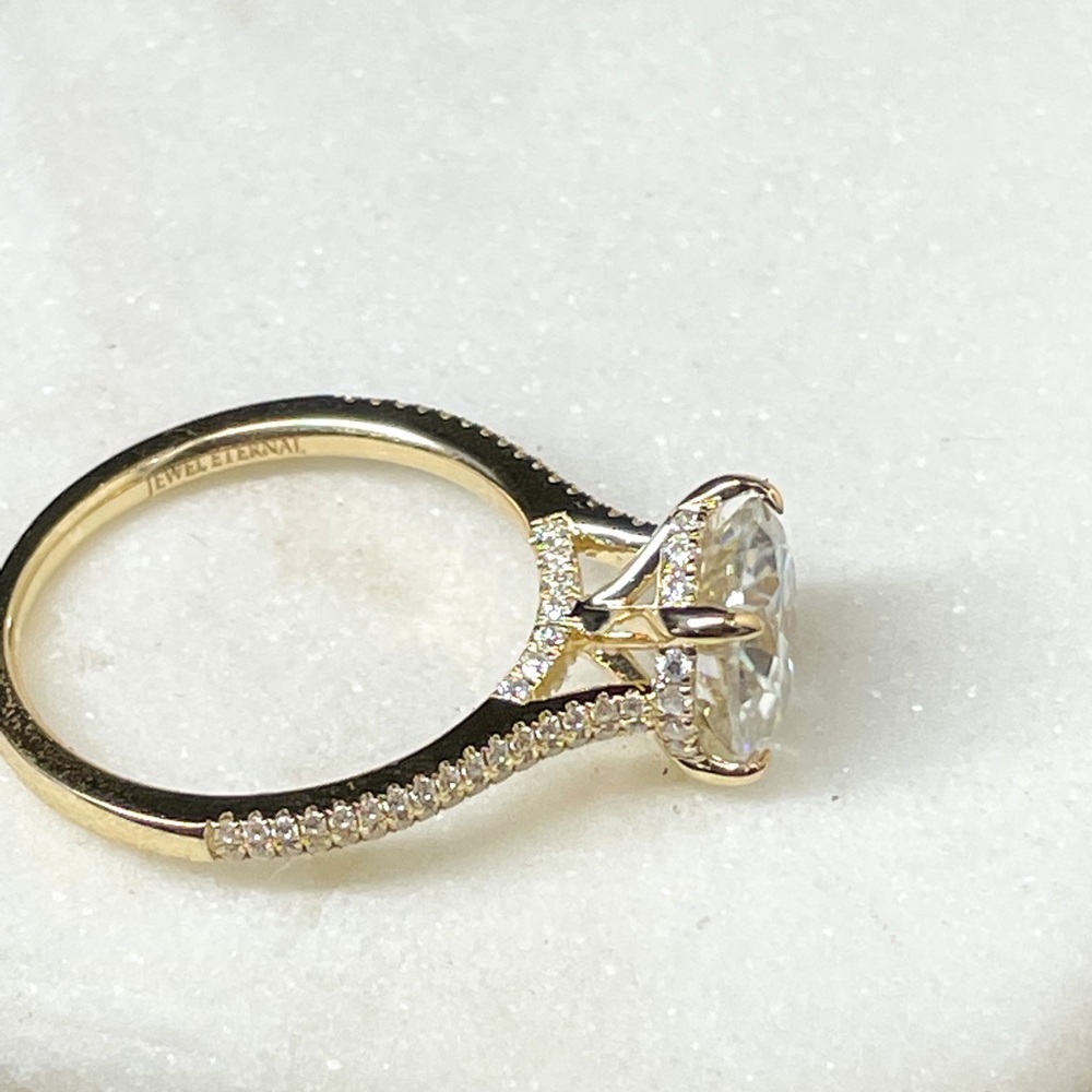 14k Gold 3ct Hidden Halo w/ Double Pave D, VVS1 Moissanite - Picture 5 of 17